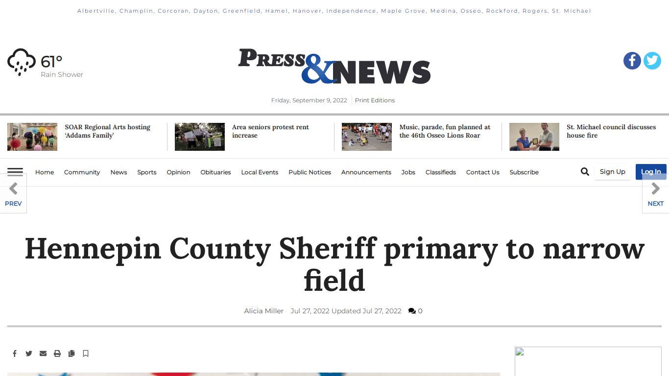 Hennepin County Sheriff primary to narrow field